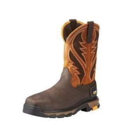 Ariat Boots: Men's 10023042 Brown Orange Intrepid VentTek 11" Composite Toe Slip Resistant Pull On Work Boots -doublehboots shop 10023042 3 4 front