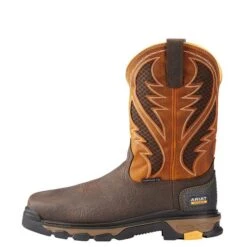 Ariat Boots: Men's 10023042 Brown Orange Intrepid VentTek 11" Composite Toe Slip Resistant Pull On Work Boots -doublehboots shop 10023042 side
