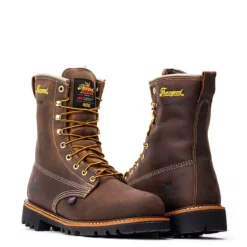 Thorogood Boots: Men's 804 4520 Brown Nano Toe USA Made American Heritage 8" Waterproof Insulated Crazyhorse Work Boot -doublehboots shop 814 4520 3edit 1