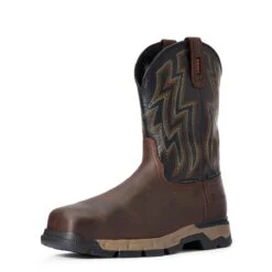 Ariat Boots: Men's 10034157 Dark Brown Rebar Flex Western Waterproof Composite Toe Work Boot -doublehboots shop f20 mns work 10034157 3 4 front