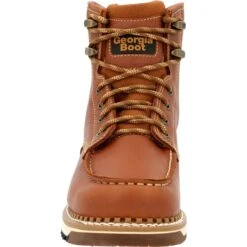 Georgia Boots: Men's GB00489 Brown Plain Toe AMP LT Wedge Moc Toe EH 6" Work Boot -doublehboots shop gb00489 front