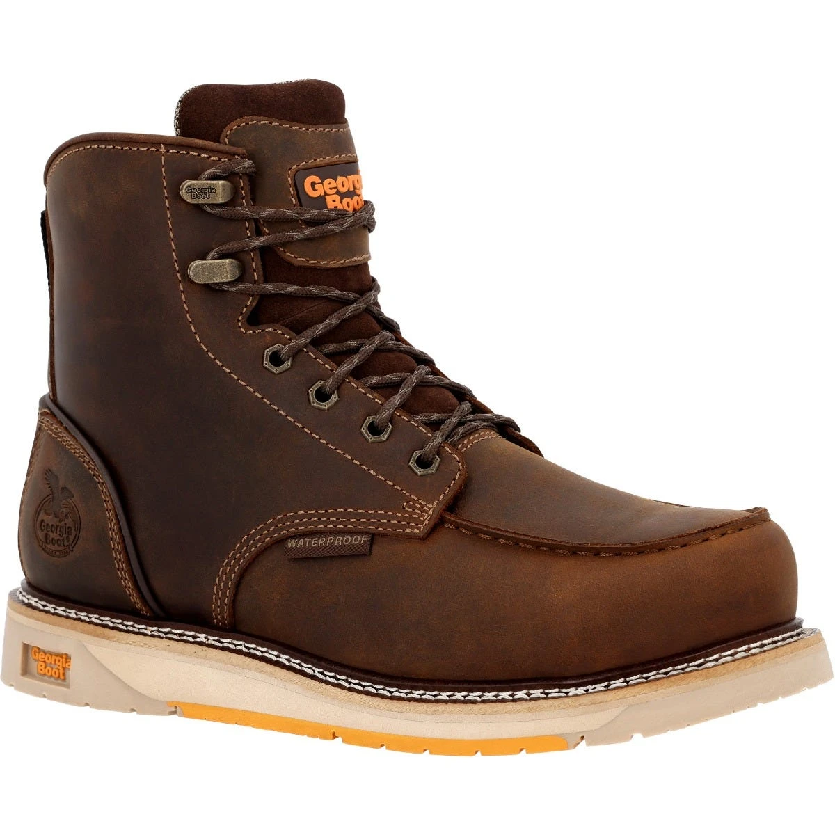 Georgia Boots: Men's GB00592 Brown Nano Composite Toe AMP LT Wedge Moc Toe Waterproof Work Boot 3 Georgia Boots: Men's GB00592 Brown Nano Composite Toe AMP LT Wedge Moc Toe Waterproof Work Boot