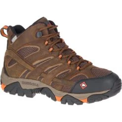 Merrell Boots: Men's J31239 Brown Orange Moab Vertex Mid Waterproof Slip Resistant Work Boot -doublehboots shop j31239