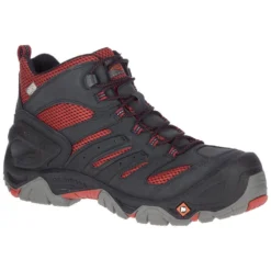 Merrell Boots: Men's J35191 Black Red Strongfield Composite Toe Waterproof Work Hiker -doublehboots shop j35191