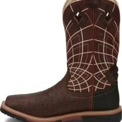 Justin Boots: Men's SE4835 Brown Ostrich Print Composite Square Toe Derrickman Cowboy Work Boots -doublehboots shop se4835 617x563 instep